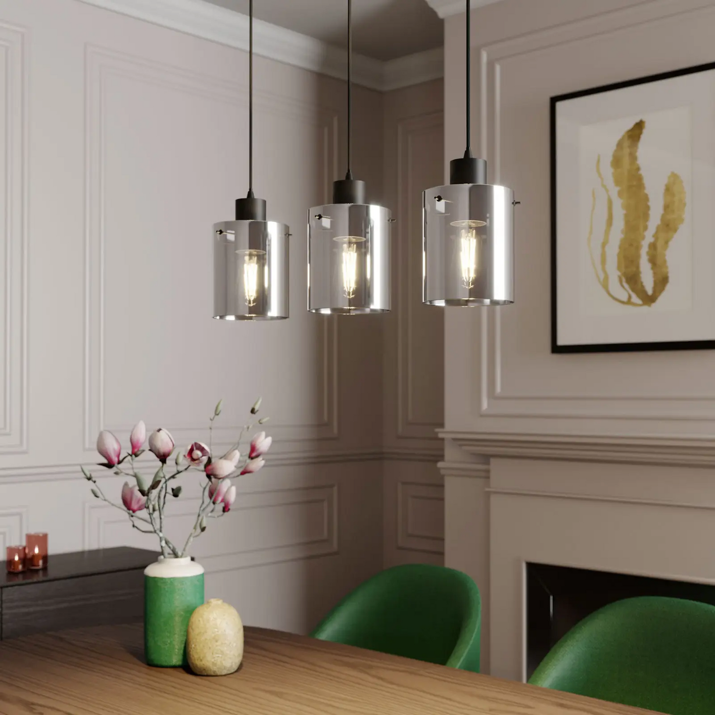 Lindby Kourtney pakabinamas šviestuvas su stiklo gaubtu, 3 lempučių.