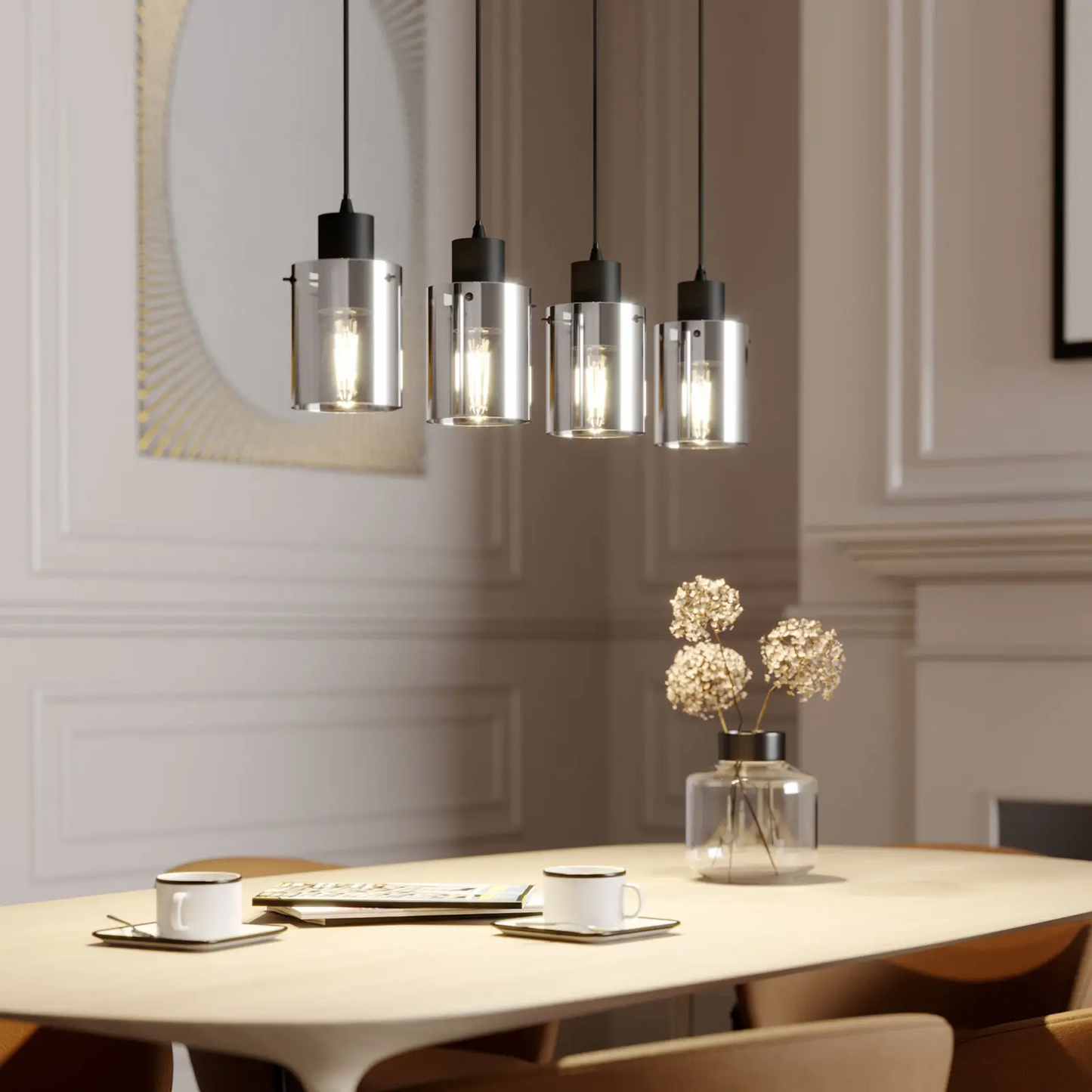 Lindby Kourtney pakabinamas šviestuvas su stiklo gaubtu, 4 lempučių.