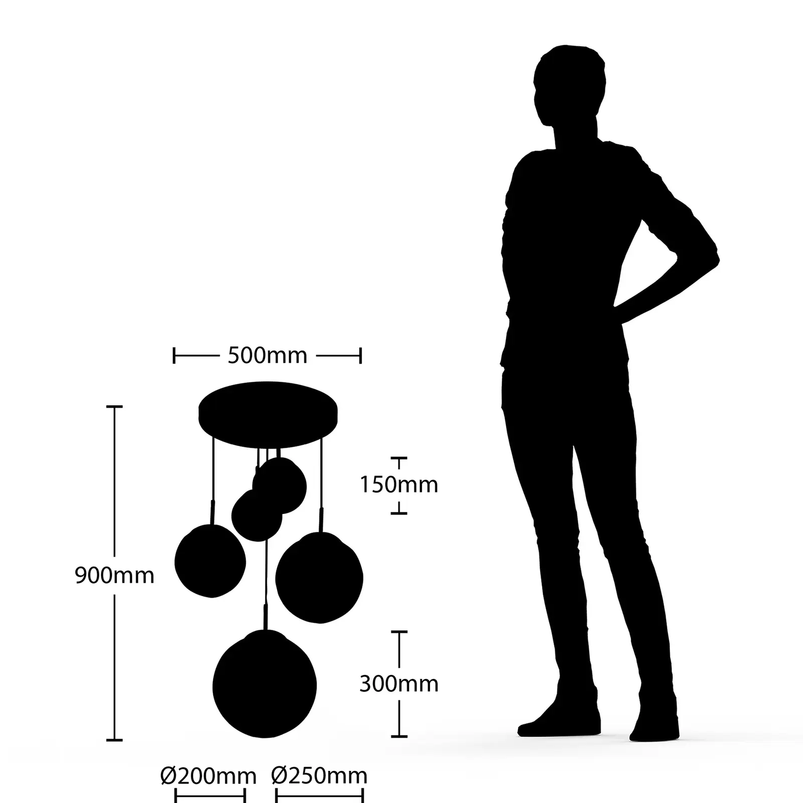 Lindby Heleska pakabinamas šviestuvas su penkiomis lemputėmis ir stiklinėmis sferomis