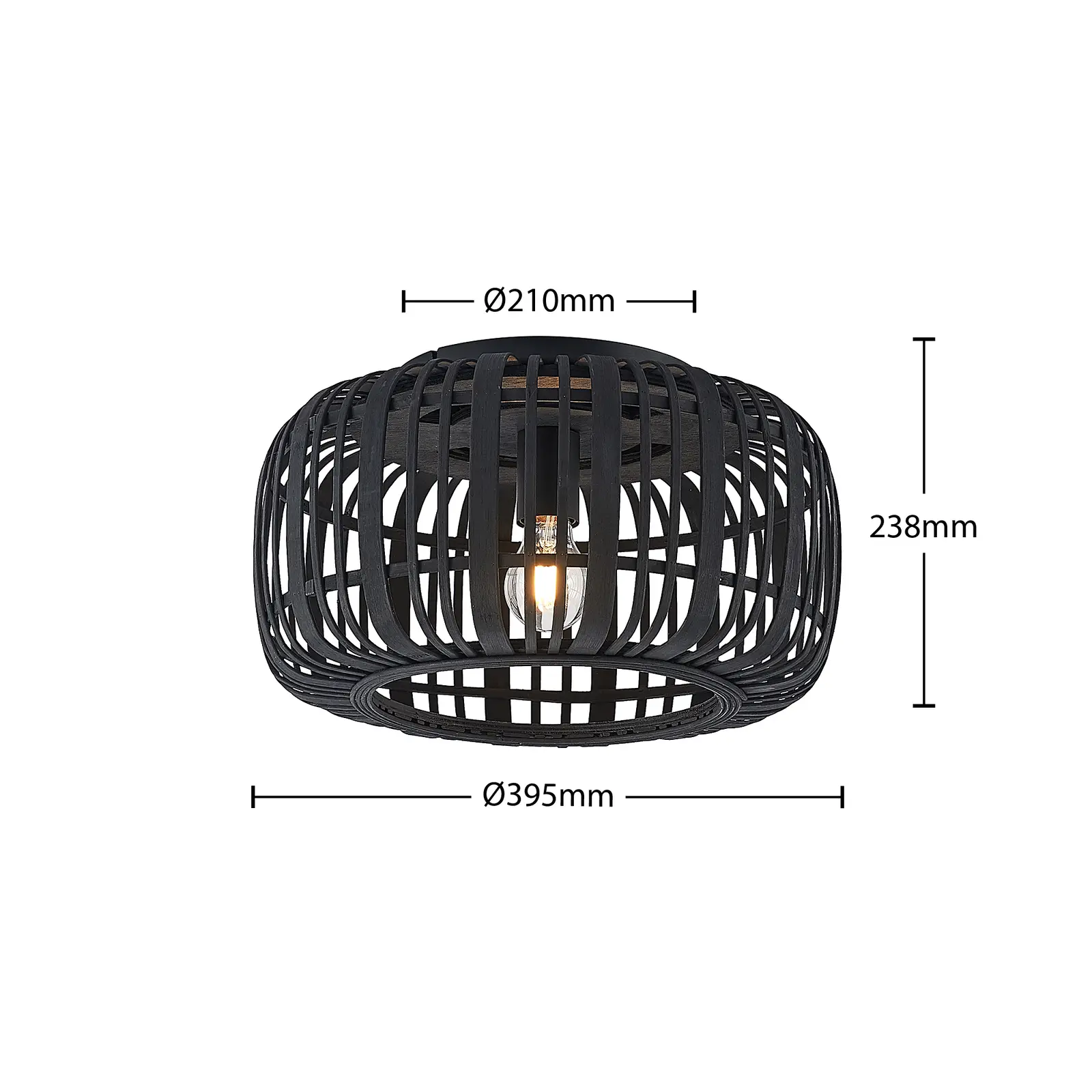 Lindby Canyana lubinis šviestuvas pagamintas iš rotango, juodas