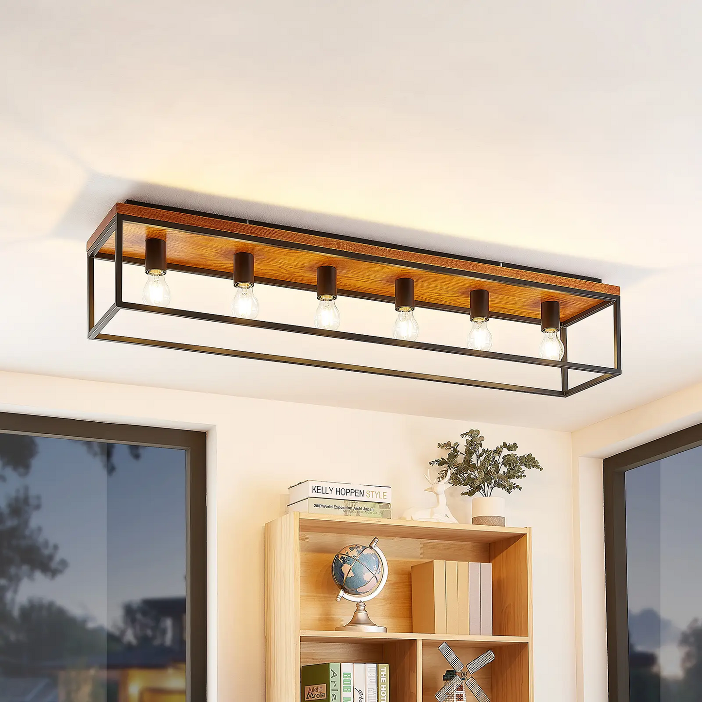 Lindby Miravi lubinis šviestuvas, medinis, šešių šviesos šaltinių