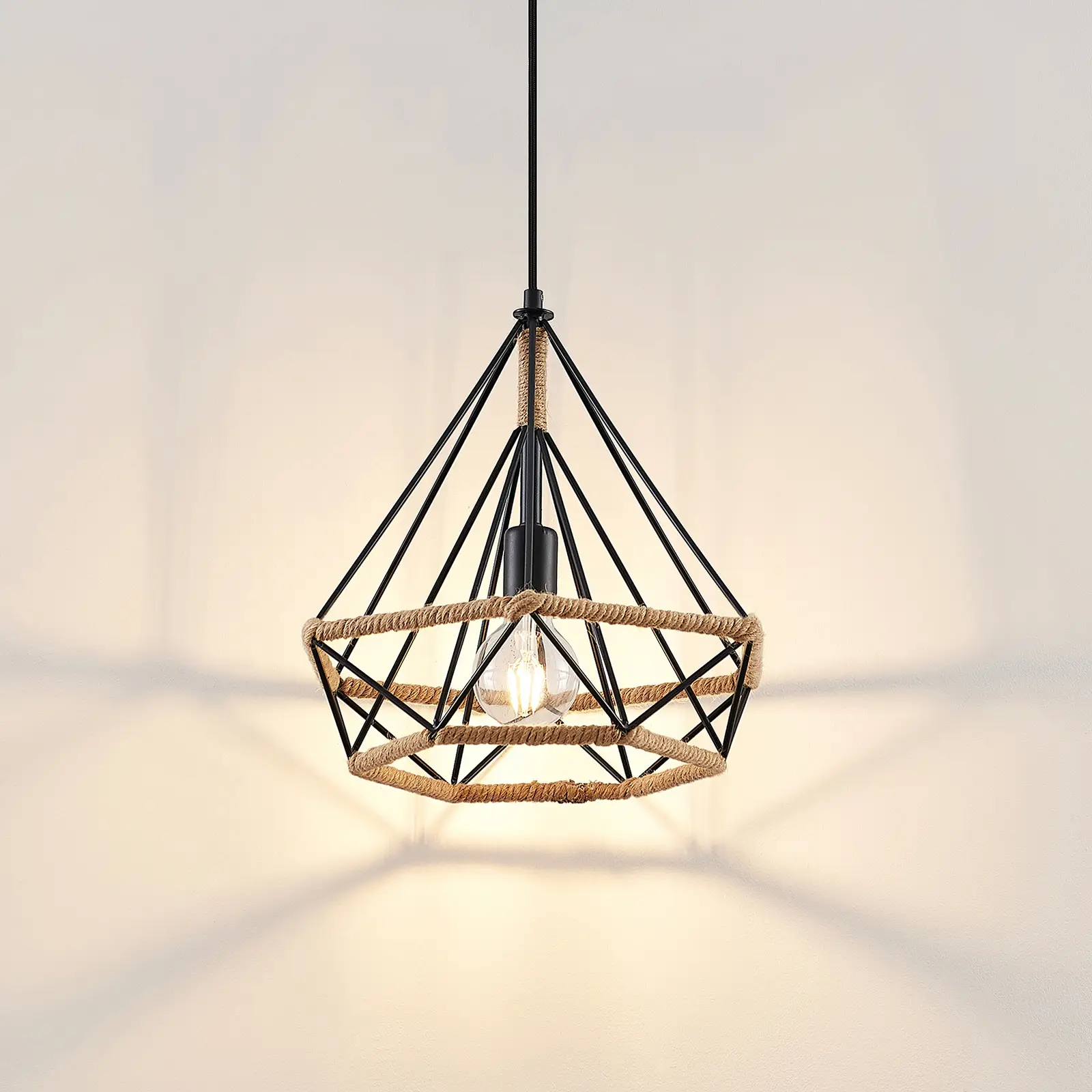 Lindby Elini narvelio efekto pakabinamas šviestuvas, kanapinė virvė