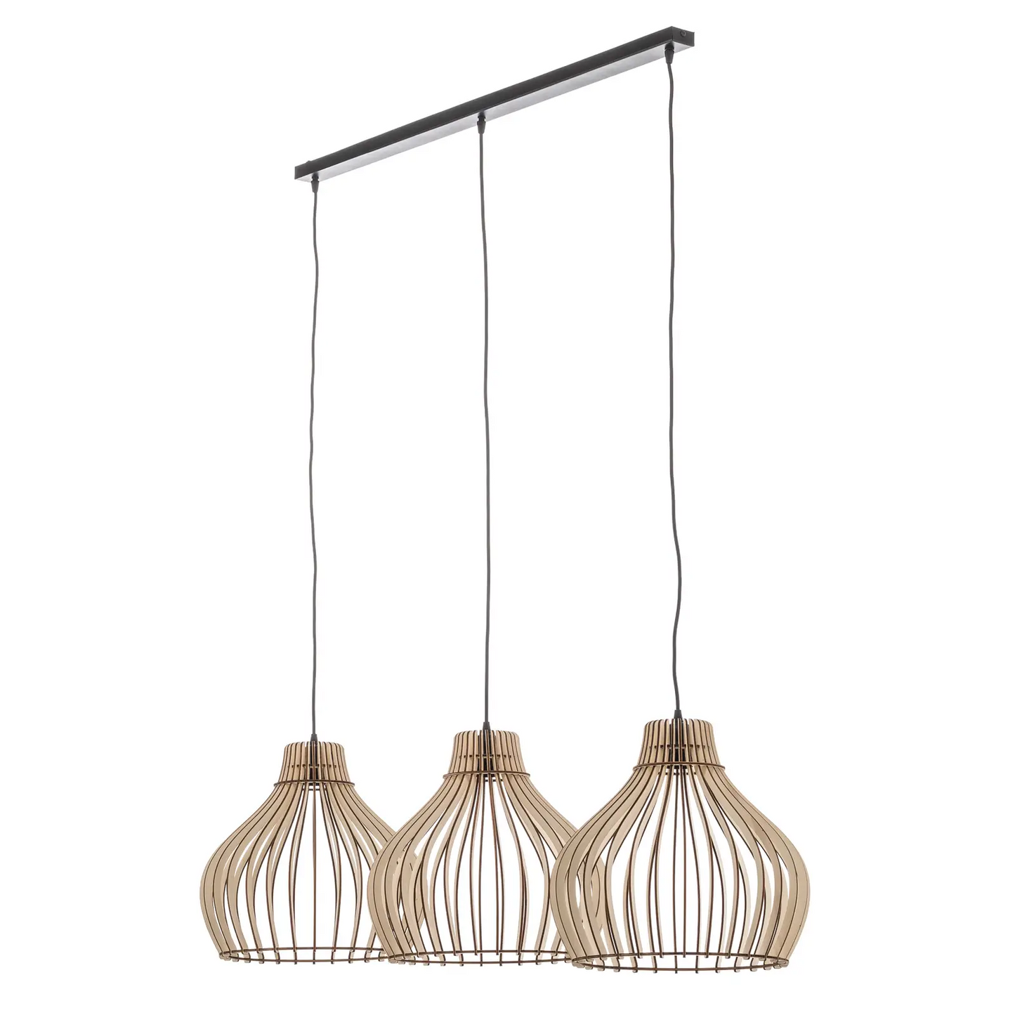 Vamzdis pakabinamas šviestuvas su mediniais gaubtais, 3 lempučių. ilgai