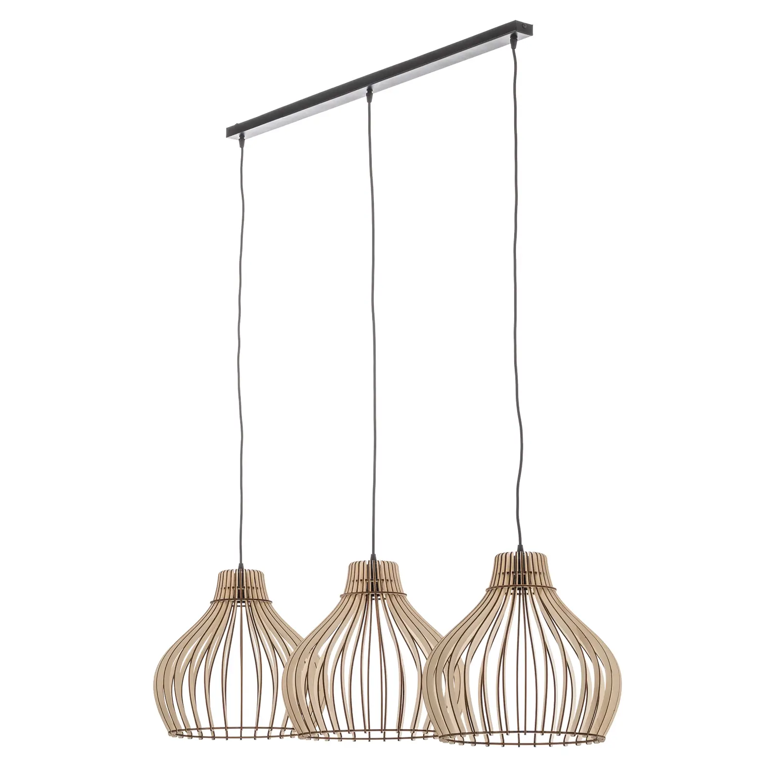 Vamzdis pakabinamas šviestuvas su mediniais gaubtais, 3 lempučių. ilgai