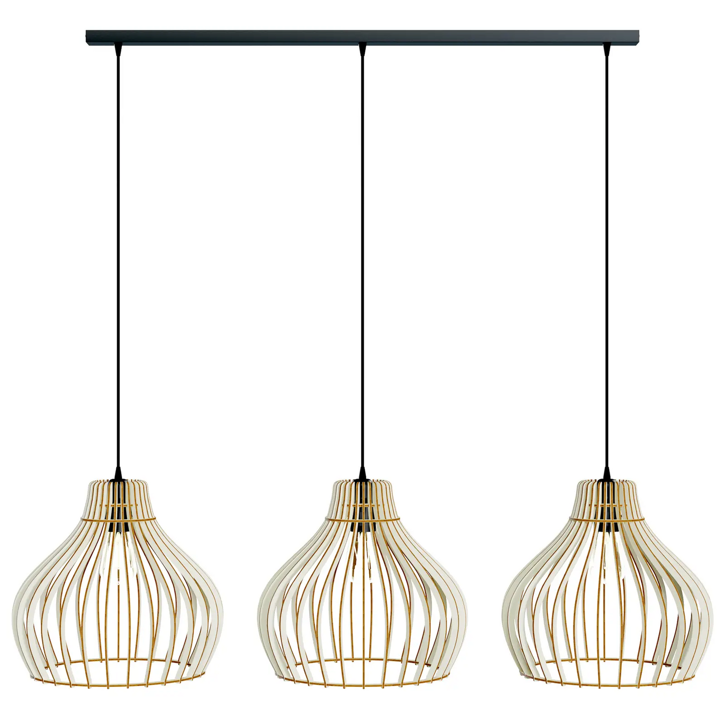 Vamzdis pakabinamas šviestuvas su mediniais gaubtais, 3 lempučių. ilgai