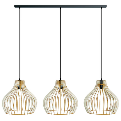 Vamzdis pakabinamas šviestuvas su mediniais gaubtais, 3 lempučių. ilgai