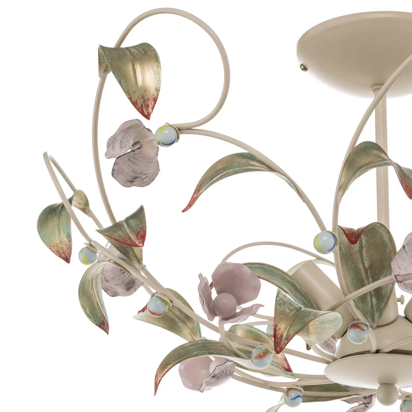 Rožinis lubų šviestuvas kaip liustra, penki šviestuvai