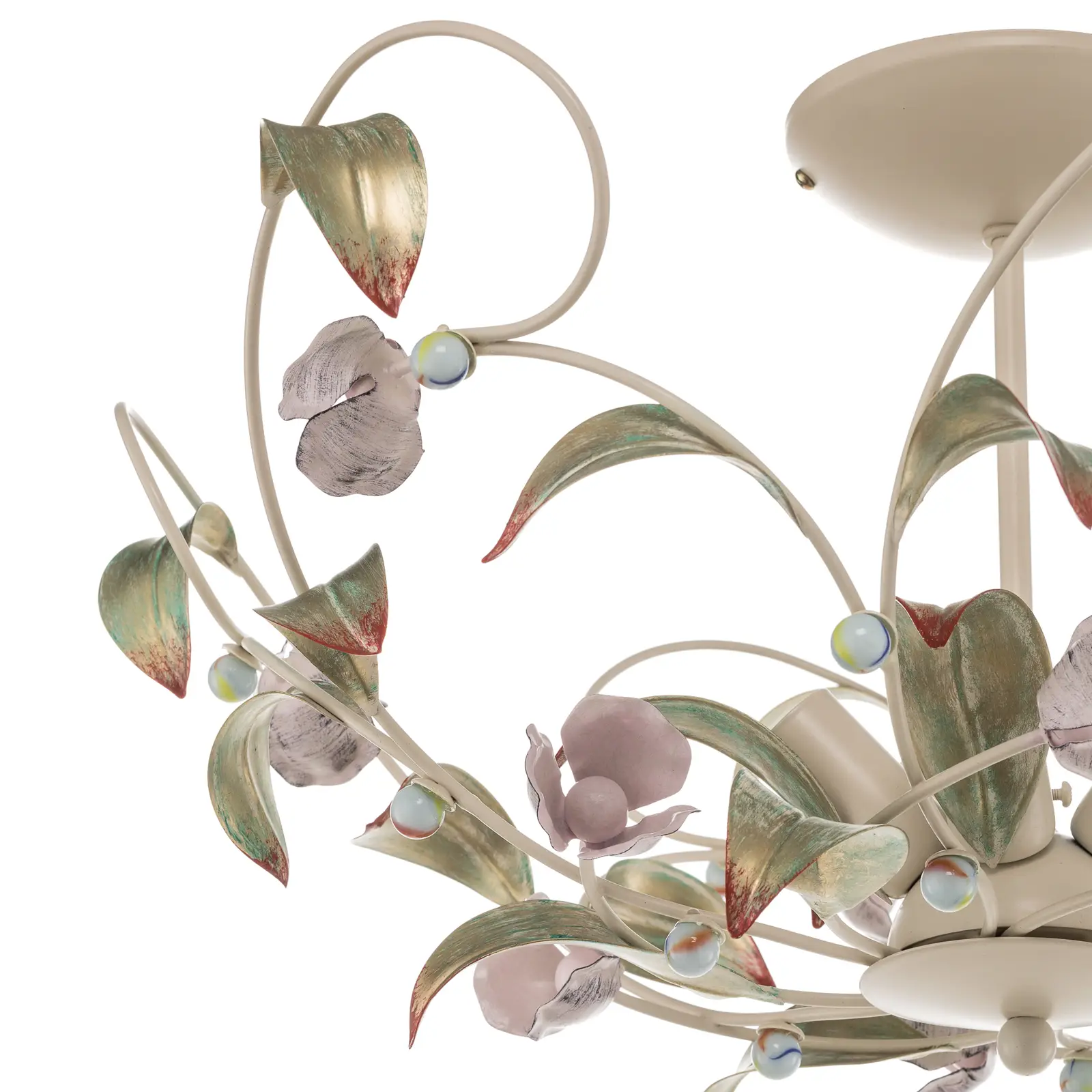 Rožinis lubų šviestuvas kaip liustra, penki šviestuvai