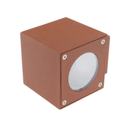 Rūdžių rudos spalvos Jarno LED lauko sieninis šviestuvas, kubo formos