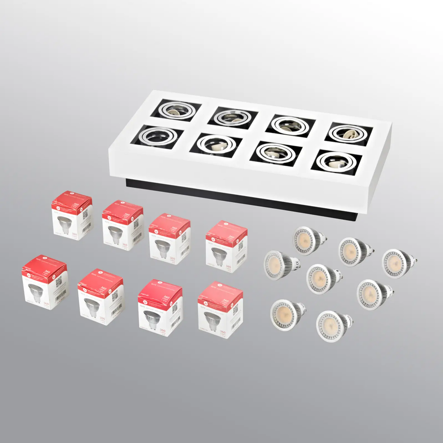 Baltos spalvos didelio intensyvumo Vince LED lubinis šviestuvas su 8 lemputėmis.