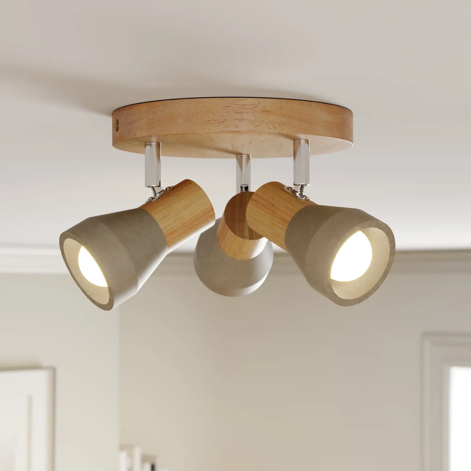 LED prožektorius Filiz pagamintas iš medžio ir betono, 3 lempučių, apvalus