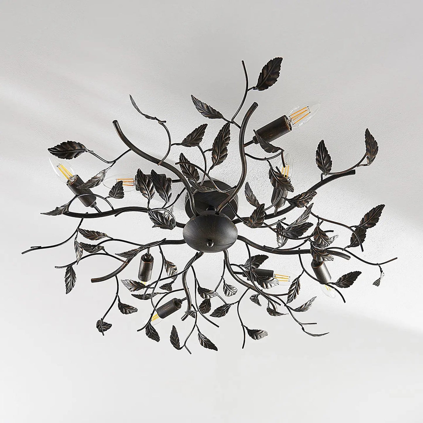 Yos lubinis šviestuvas iš lapinės optikos, 8 lempučių, juodos spalvos