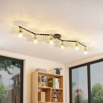 Lucande Alexaru lubinis šviestuvas, 6 lempučių, auksinis, ilgas