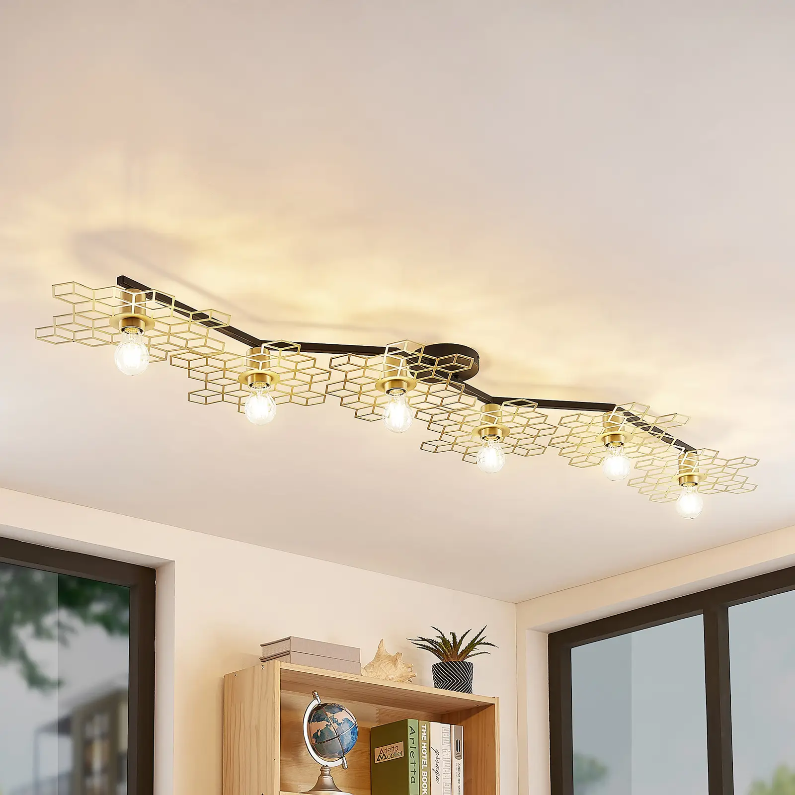 Lucande Alexaru lubinis šviestuvas, 6 lempučių, auksinis, ilgas