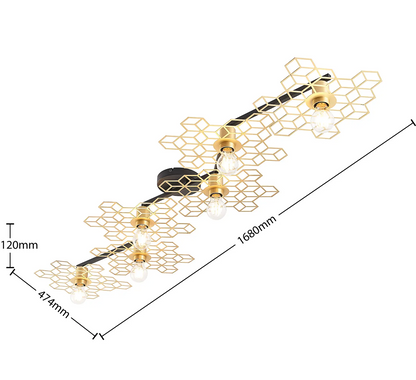 Lucande Alexaru lubinis šviestuvas, 6 lempučių, auksinis, ilgas