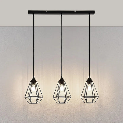 Pakabinamas šviestuvas Elda su narveliais, pailgas, juodas