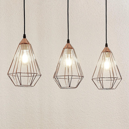 Pakabinamas šviestuvas Elda su narveliais, pailgas, varinis