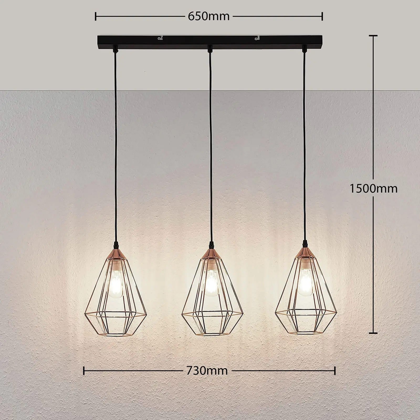 Pakabinamas šviestuvas Elda su narveliais, pailgas, varinis