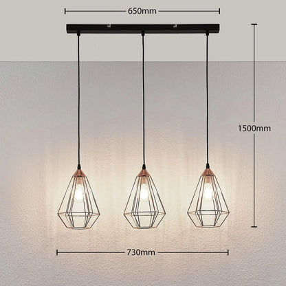 Pakabinamas šviestuvas Elda su narveliais, pailgas, varinis
