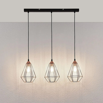 Pakabinamas šviestuvas Elda su narveliais, pailgas, varinis