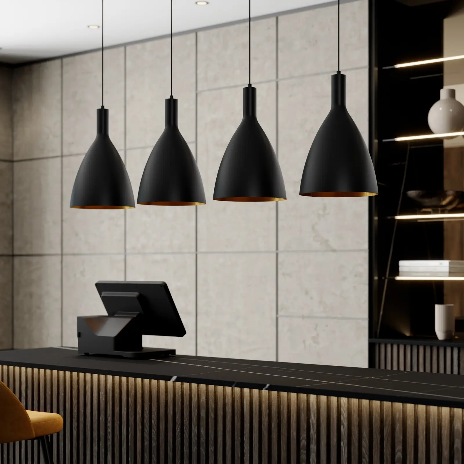 Archchio Arthuria pakabinamas šviestuvas, 4 lempučių. ilgas juodas