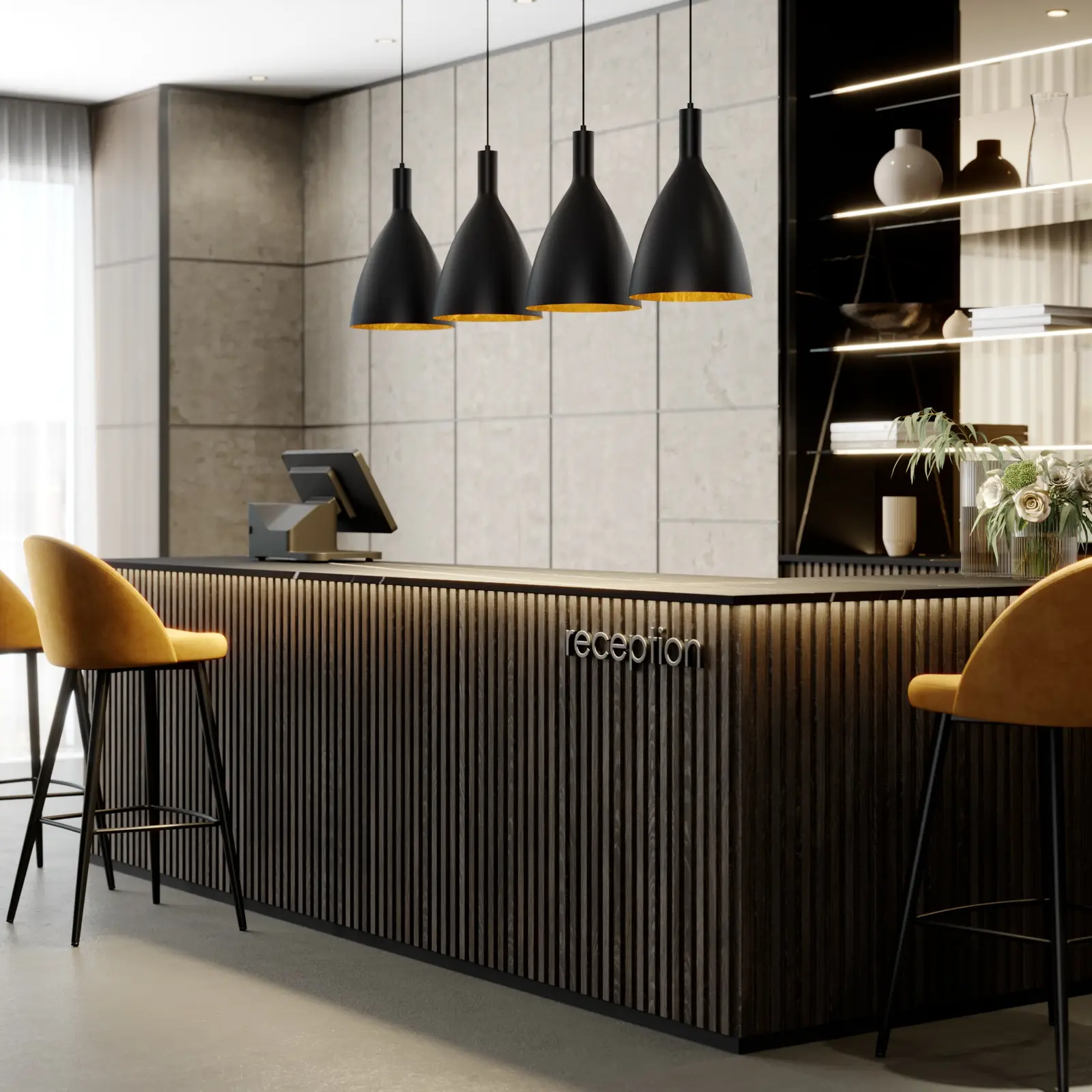 Archchio Arthuria pakabinamas šviestuvas, 4 lempučių. ilgas juodas