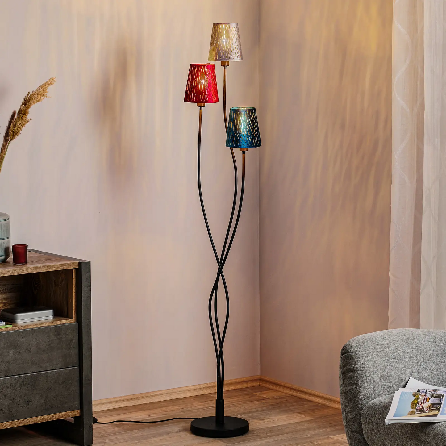 Toršeras metalinis juodas, 3x E14 | Globo apšvietimas