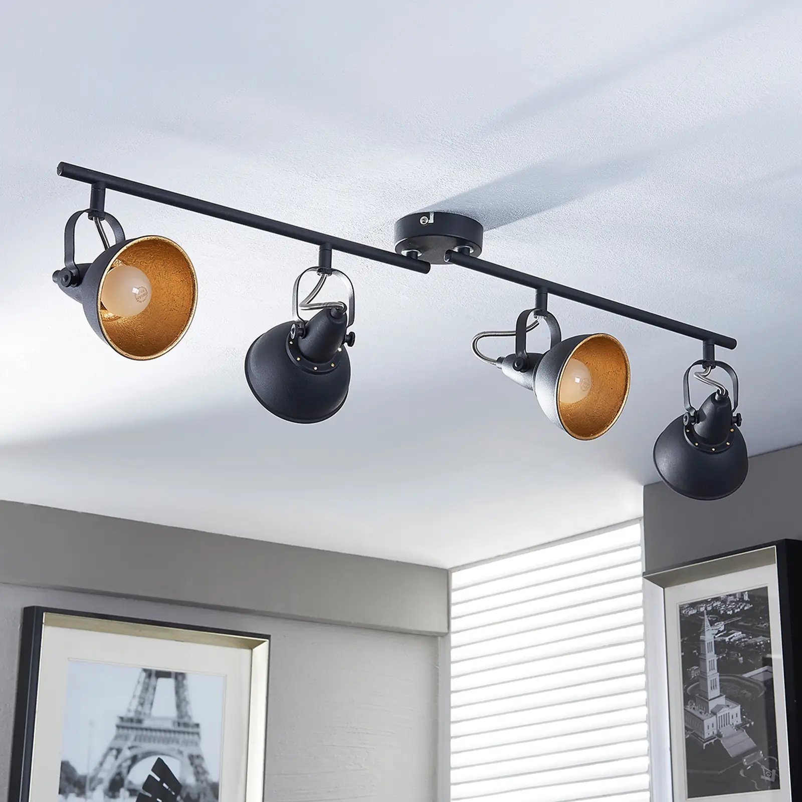 Julin lubinis šviestuvas, 4 lempučių, juodos ir auksinės spalvos