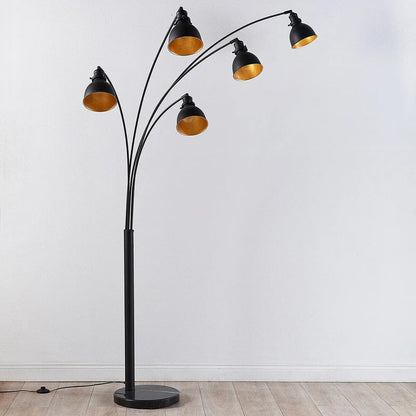 Penkių lempučių Lira toršeras juodos ir auksinės spalvos