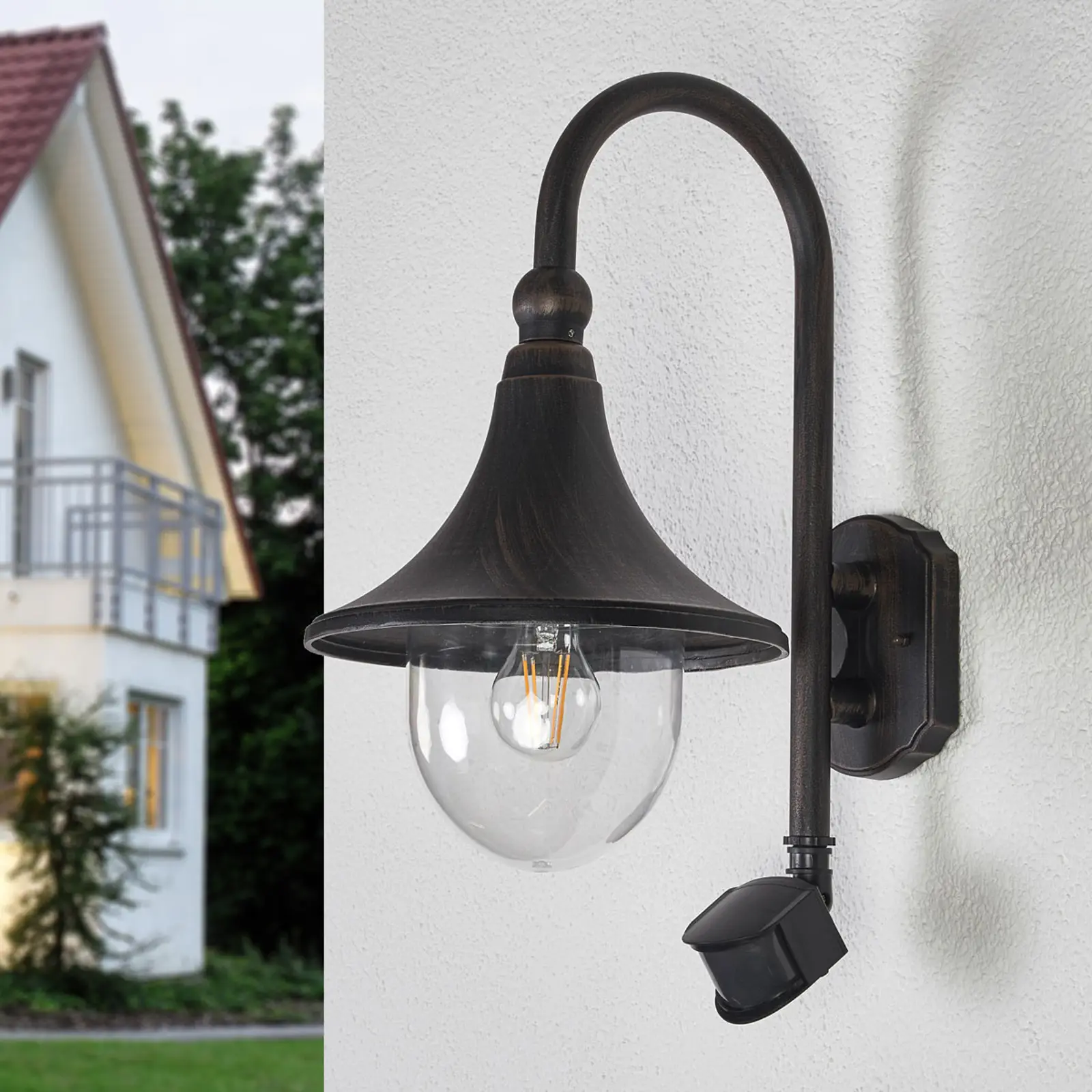 Sieninis lauko šviestuvas Daphne, senovinis juodas, su jutikliu