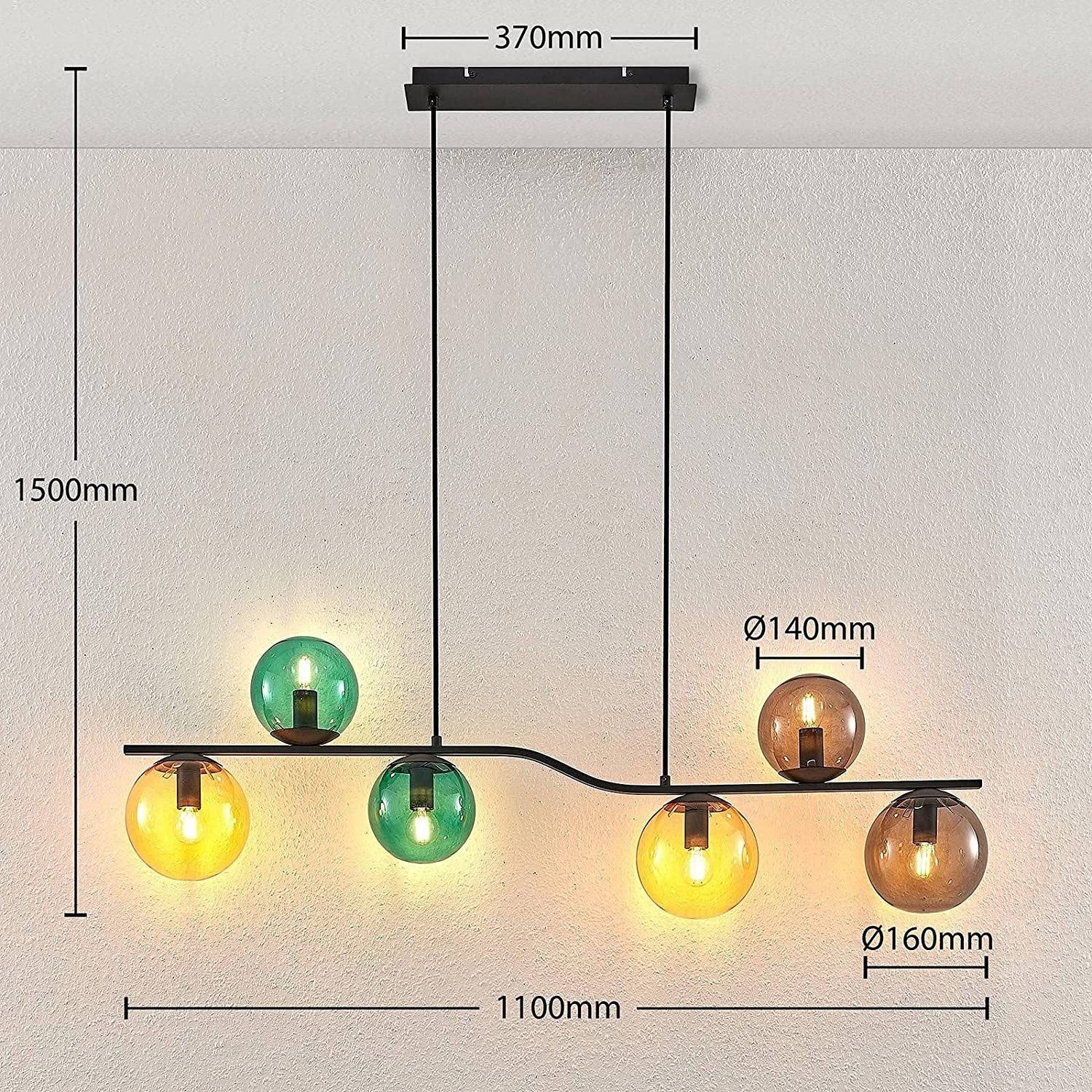 Lindby Avalyn pakabinamas šviestuvas, daugiaspalvis, juodas
