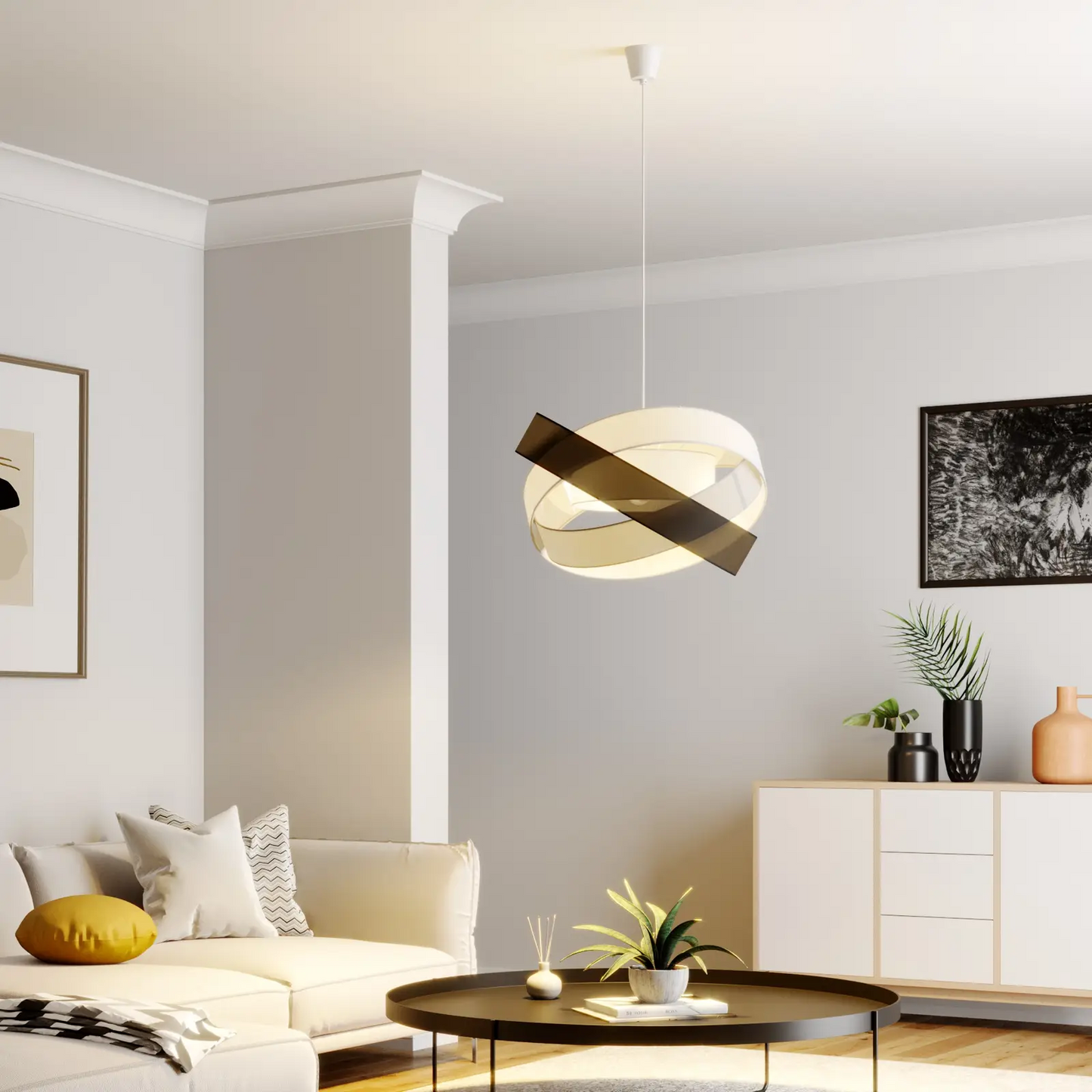 Lindby Simaria medžiaginis pakabinamas šviestuvas, juoda/pilka/balta