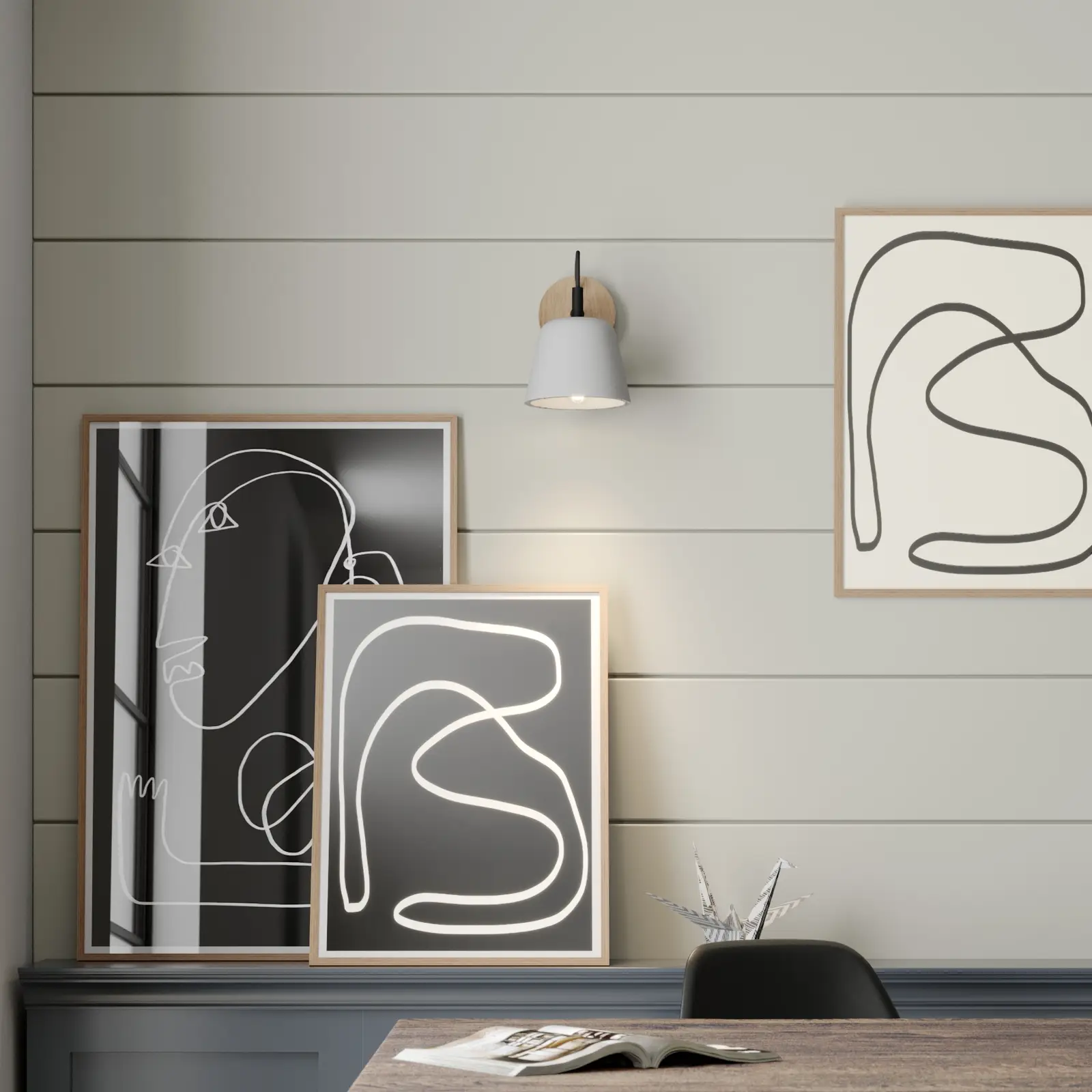 Lucande Kalinda sieninis šviestuvas su betoniniu gaubtu ir medžiu