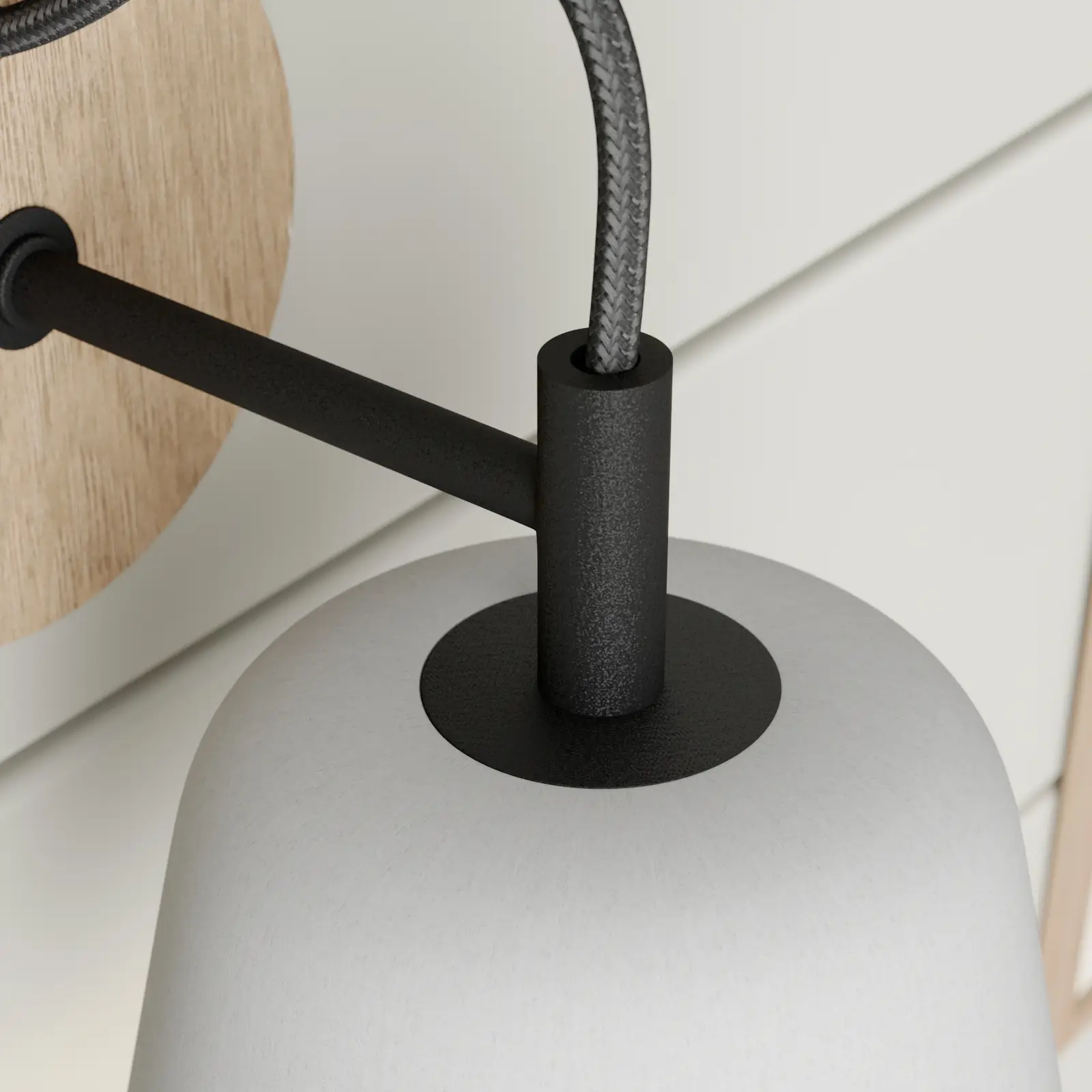 Lucande Kalinda sieninis šviestuvas su betoniniu gaubtu ir medžiu