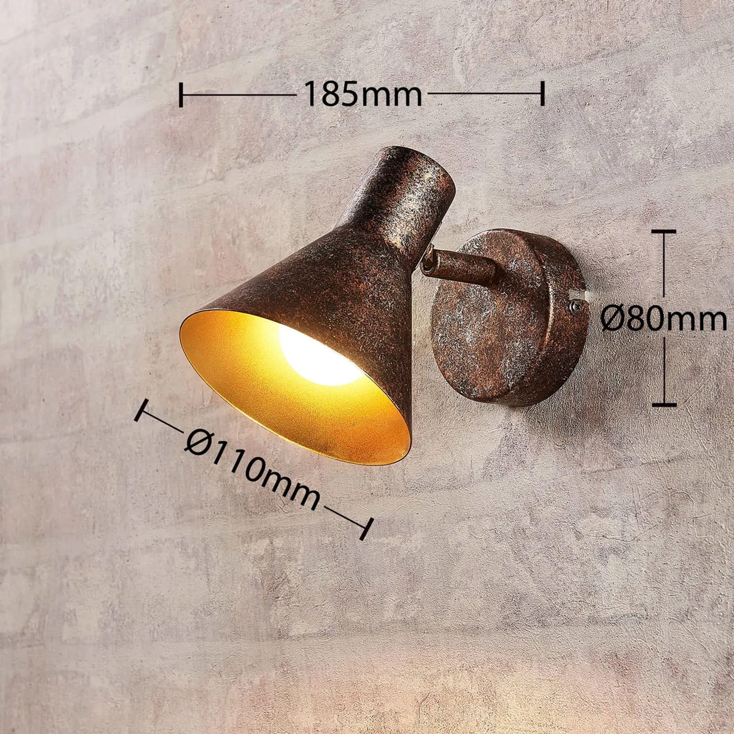 Rūdžių spalvos Zera LED sieninis šviestuvas, aukso spalvos vidus