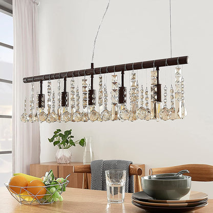 Rūdžių spalvos krištolo pakabinamas šviestuvas Matei, 5 šviestuvai