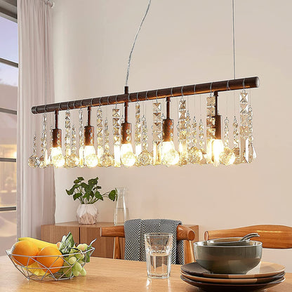 Rūdžių spalvos krištolo pakabinamas šviestuvas Matei, 5 šviestuvai