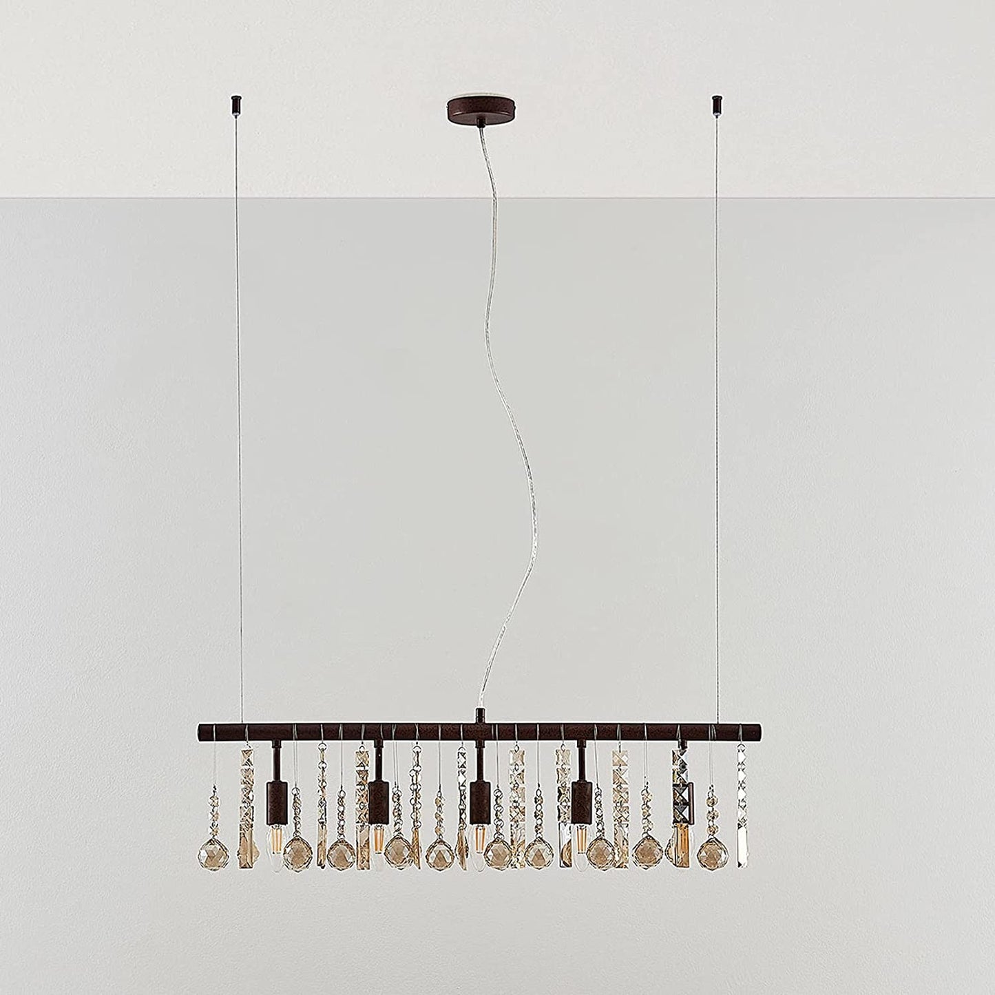 Rūdžių spalvos krištolo pakabinamas šviestuvas Matei, 5 šviestuvai