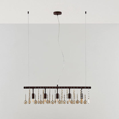 Rūdžių spalvos krištolo pakabinamas šviestuvas Matei, 5 šviestuvai