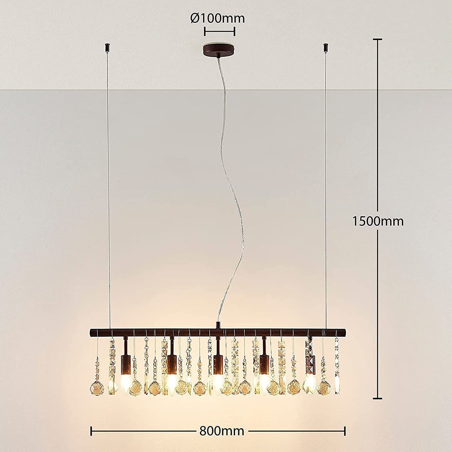 Rūdžių spalvos krištolo pakabinamas šviestuvas Matei, 5 šviestuvai