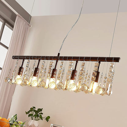 Rūdžių spalvos krištolo pakabinamas šviestuvas Matei, 5 šviestuvai