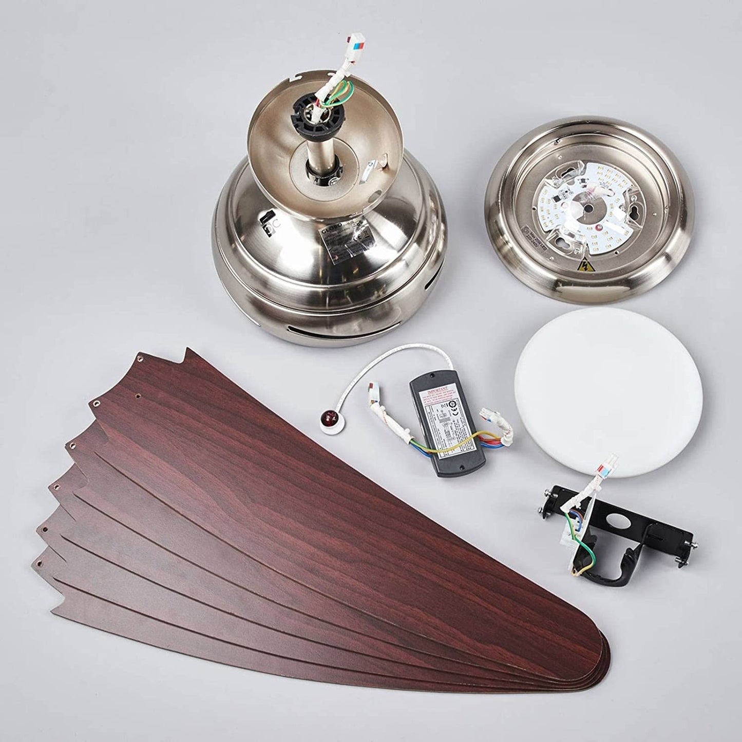 Lindby Anneka LED lubų ventiliatorius, wenge spalvos