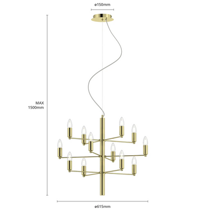 Tadina sietynas, dvylika lempučių, žalvaris