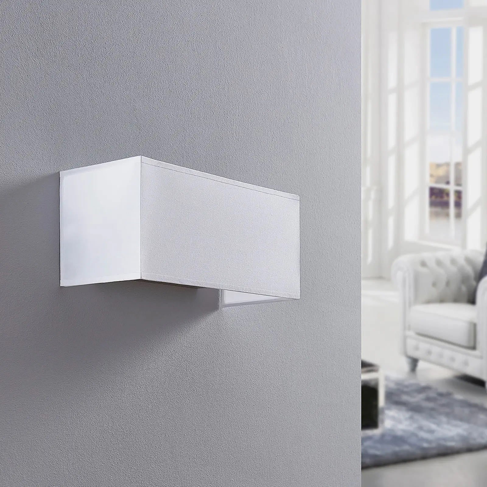 Medžiaginis sieninis šviestuvas Adea, 30 cm, kvadratinis, baltas