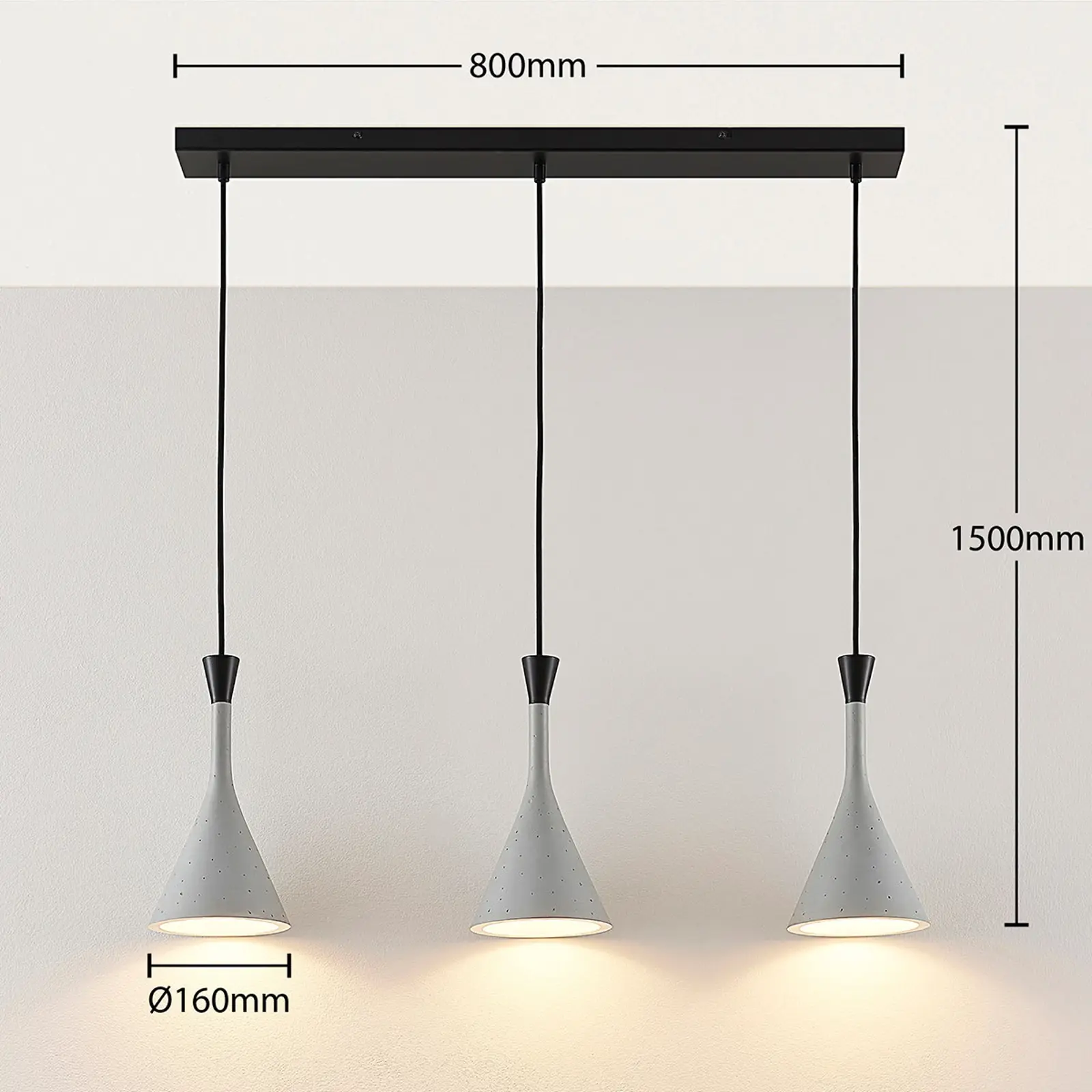 Flynn pakabinamas šviestuvas valgomajam, pilkas, 3 šviesos šaltinių