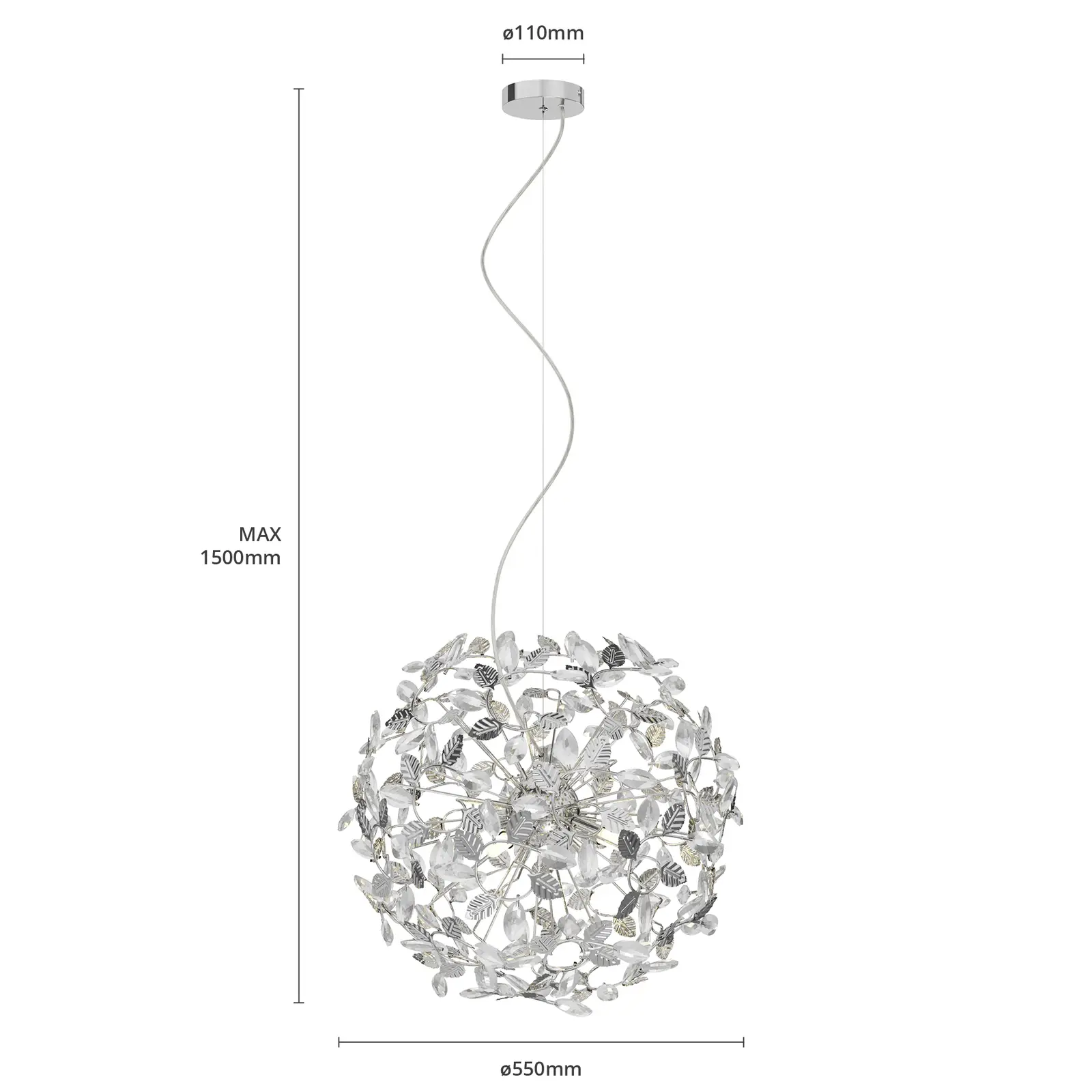 Romantiškai atrodantis Bjarne pakabinamas šviestuvas, chromas