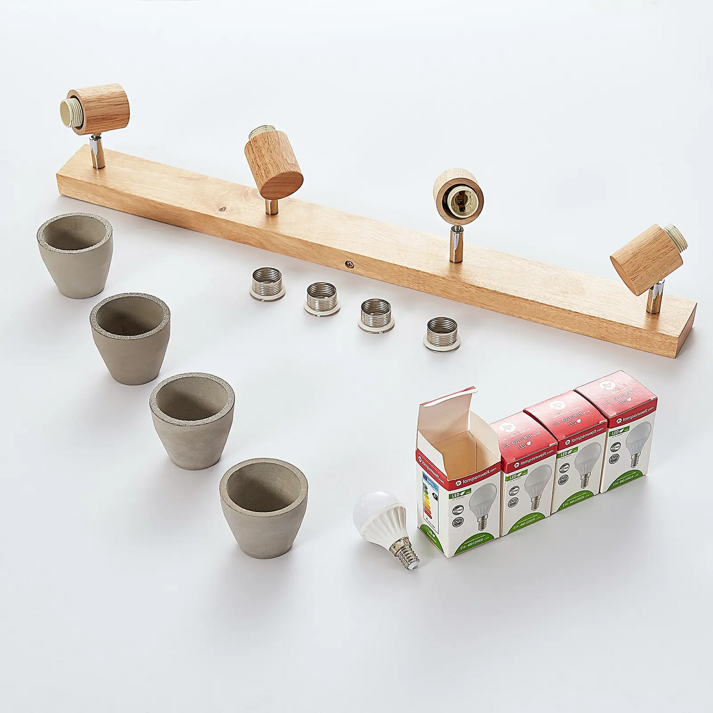 LED prožektorius Filiz pagamintas iš medžio ir betono, 4 lemputės