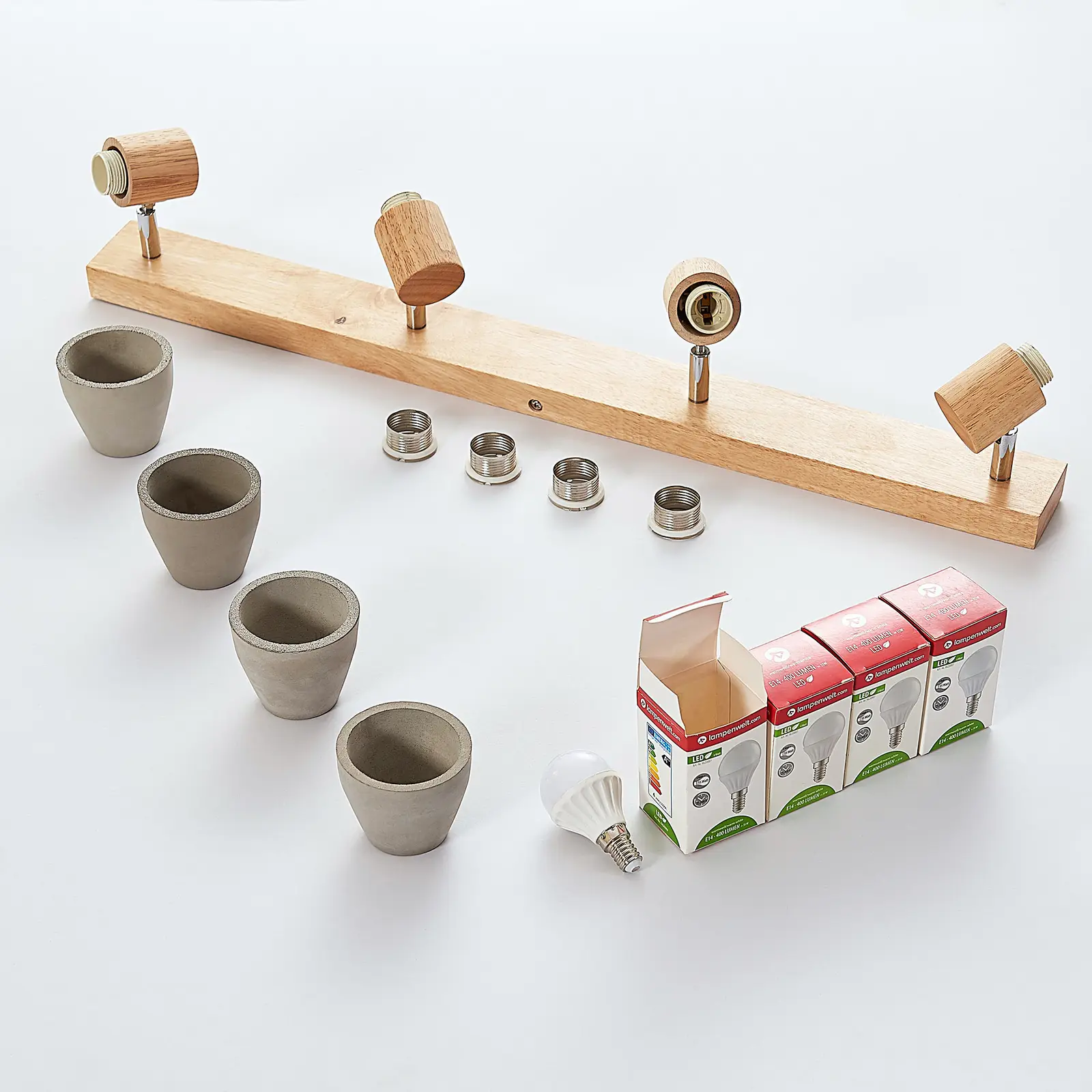 LED prožektorius Filiz pagamintas iš medžio ir betono, 4 lemputės