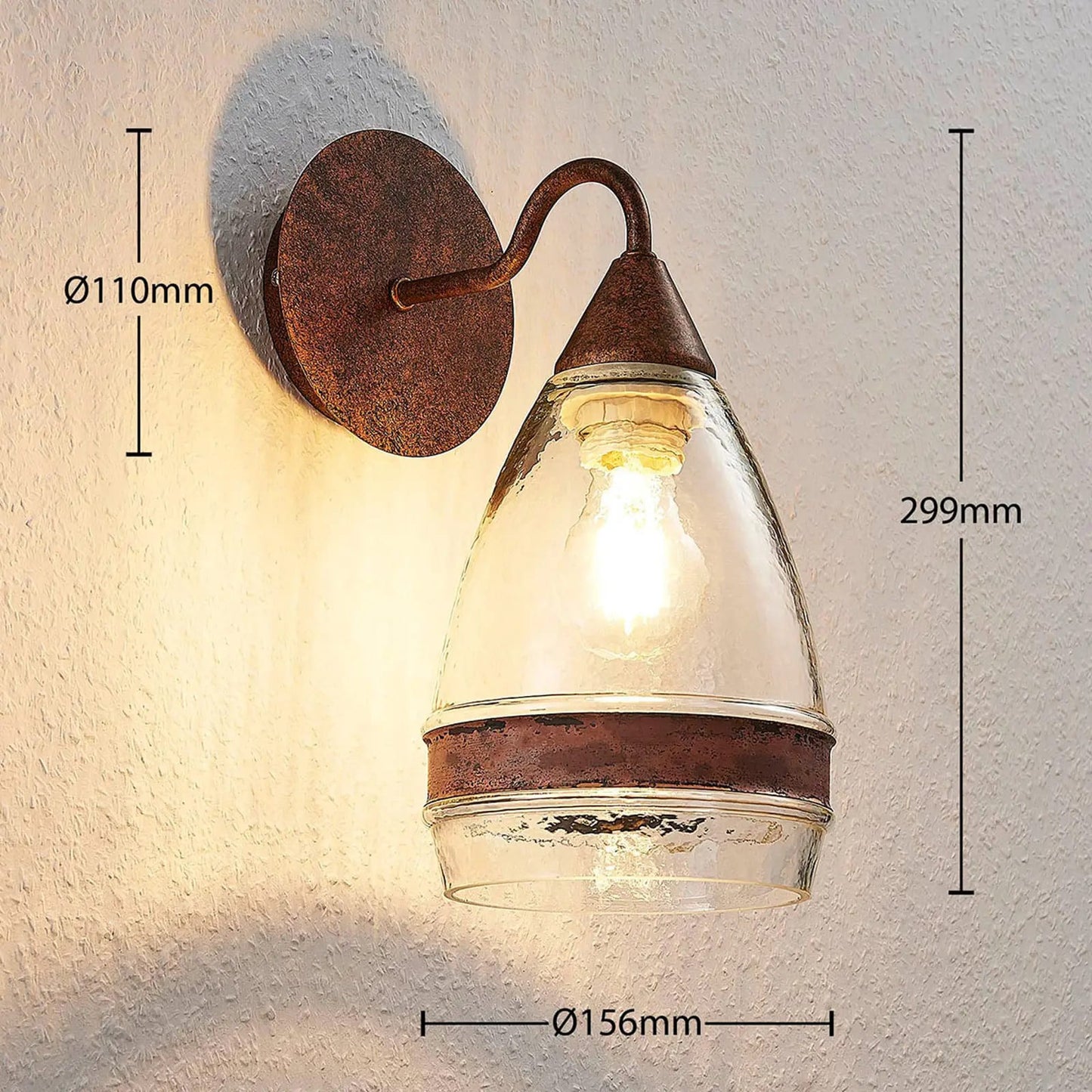 Millina stiklo sieninis šviestuvas, rūdžių rudas