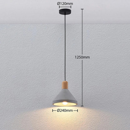 Betoninis pakabinamas šviestuvas Caisy su medžiu, apvalus